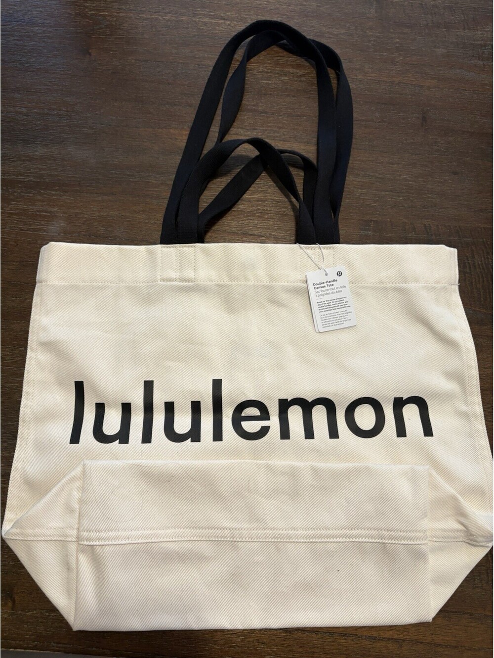 NWT Lululemon Cotton Double Handle Canvas Tote Shopper Bag Beige Black